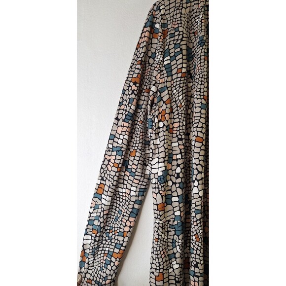 LOGO Lori Goldstein Geometric Mosaic Open Front Duster Cardigan L  Beachy Artsy - Picture 9 of 13